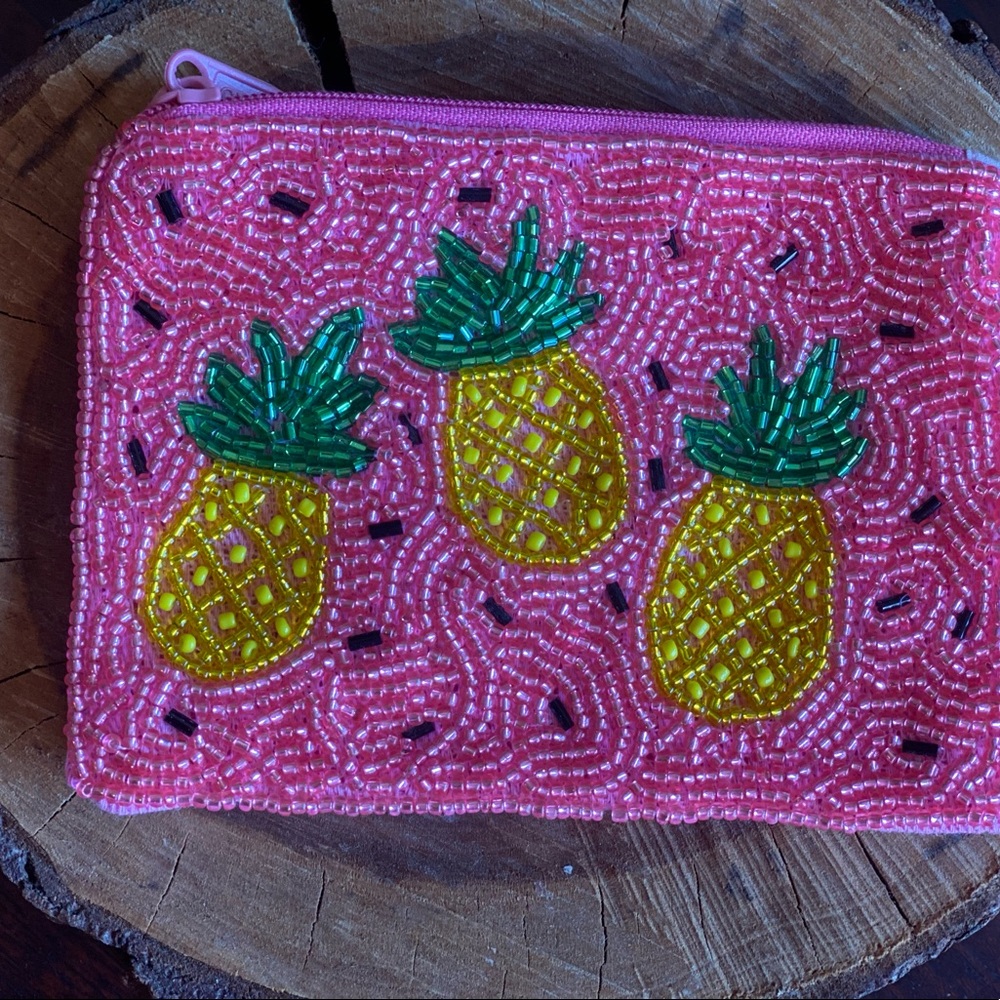 Pink Pineapple seed bead coin purse